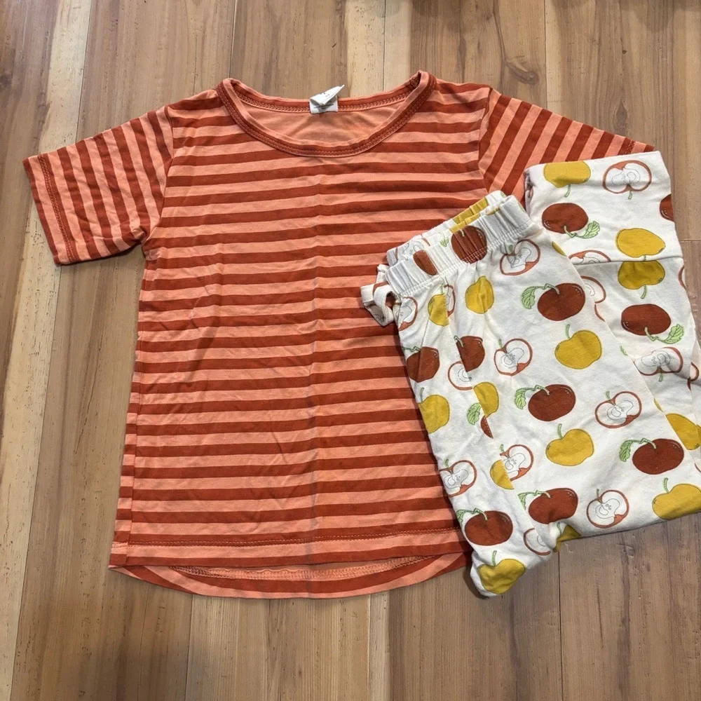 Kate Quinn Orange Striped Pajama Set with Fruit Print